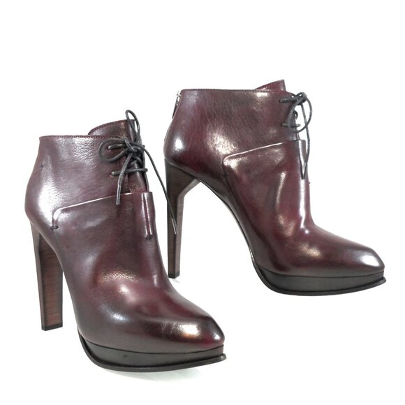 NIB$995 CoSTUME NATIONAL LACED VINTAGE LEATHER ANKLE BOOTS PLATFORM HEELS 39 9 - Picture 13 of 14